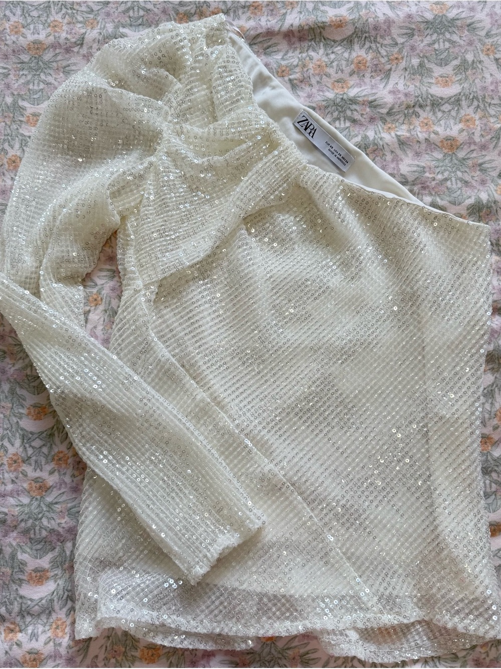 Zara Cream Sequin Off-Shoulder top